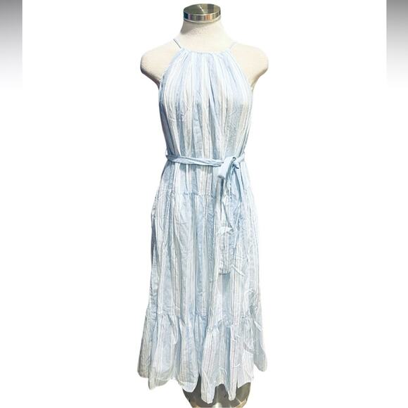 1969 Tiered Halterneck Dress Blue/white Striped Size XS - Picture 2 of 7